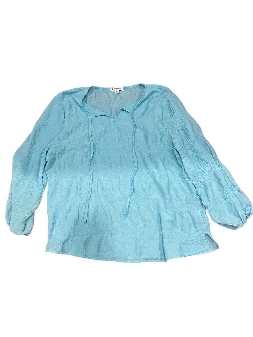 Grand & Greene Women's XL Blue Long Sleeve Blouse Casual Relaxed Fit